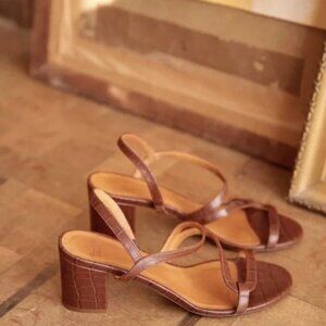 Sezane Emilie Sandals - Camel Croco Leather | Size 38 (US 7)